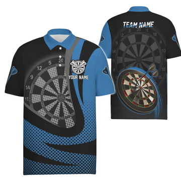 Heren 3D Darts Poloshirt in Zwart en Blauw x189
