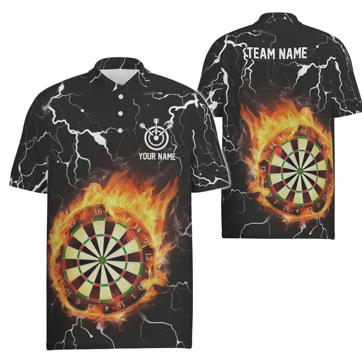 Heren Dart Polo Shirt met Vlammen, Donder en Bliksem g2754