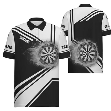 Heren Polo met Vuurvlammen in Zwart en Wit - H7289