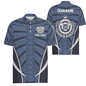 Heren Dart Polo Shirt met Blauw Tribaal Patroon A361