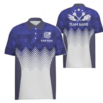 Heren Polo met Abstracte Darts in Blauw en Wit I931