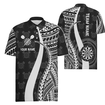Heren Polo Shirt met Tribal Darts in Zwart en Wit Q442