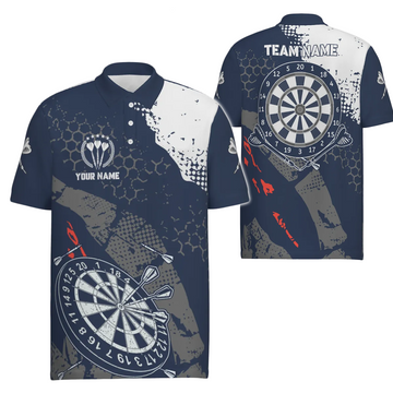Heren Retro Darts Poloshirt in Marineblauw en Wit W767