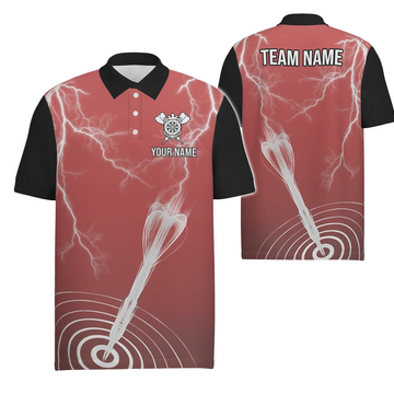 Heren Polo Shirt met Bliksemprint in Rood en Zwart B858