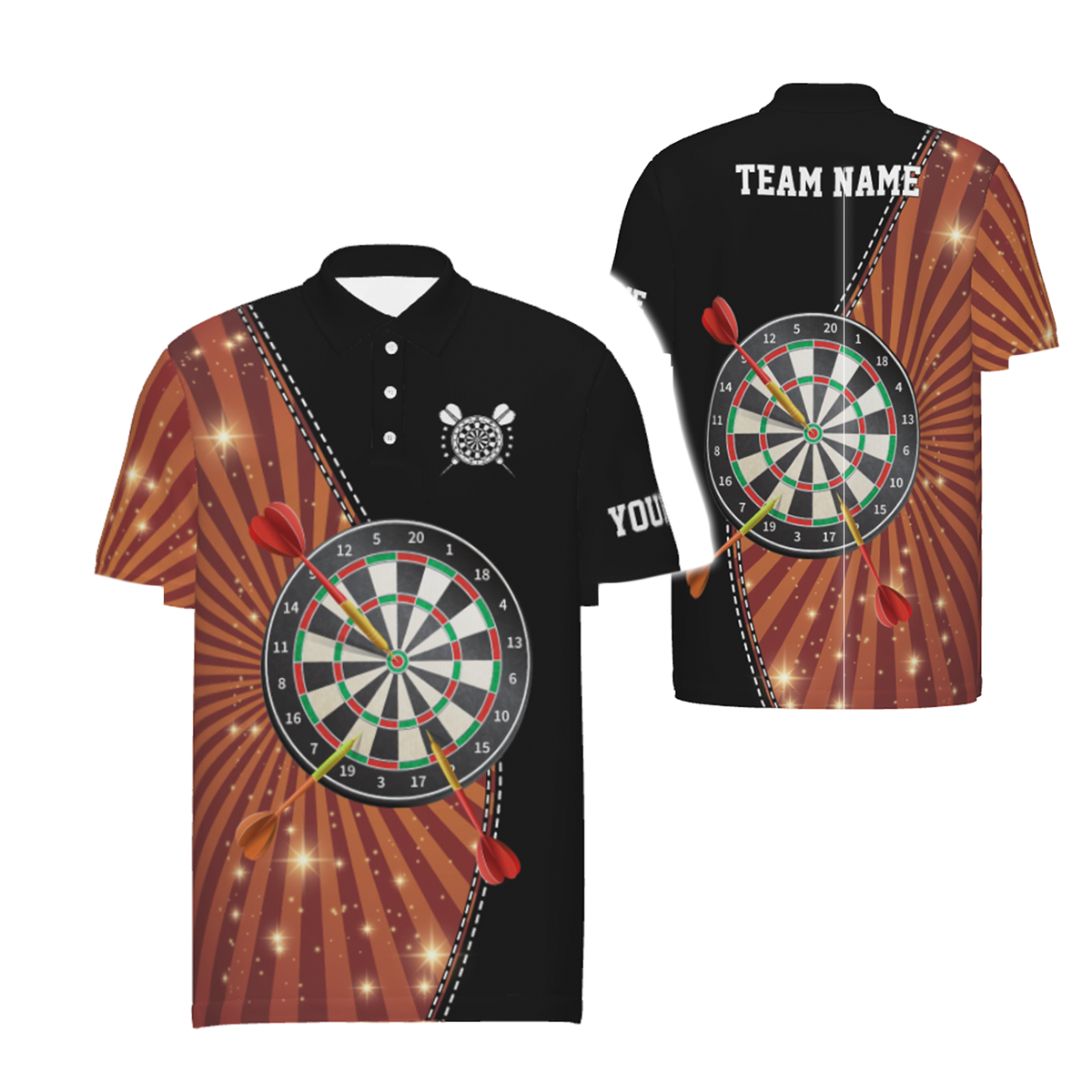 Heren Polo Shirt Halo Darts in Zwart en Oranje E177