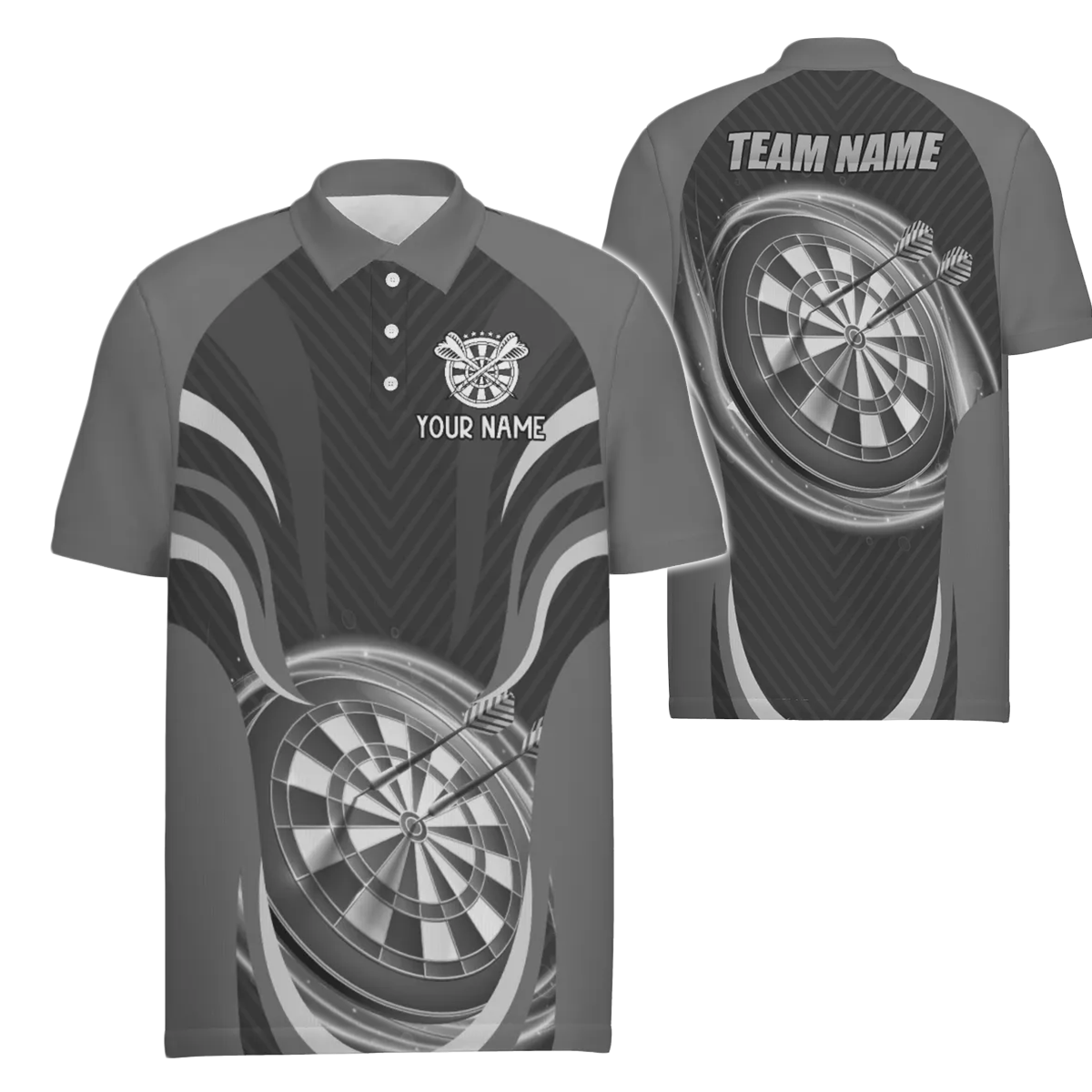 Heren Darts Poloshirt in Zwart en Grijs D675