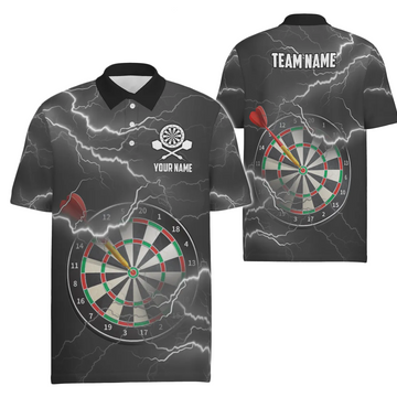 Heren Polo Shirt met Bliksemprint in Zwart en Grijs N47