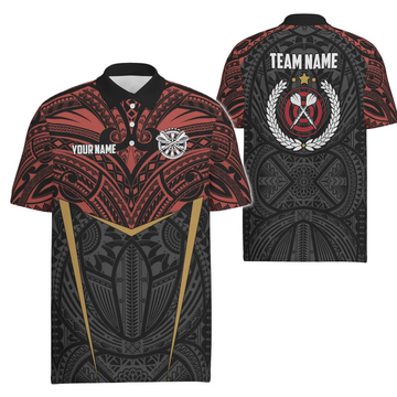 Heren Darts Poloshirt met Rood Geel Tribaal Patroon Y94