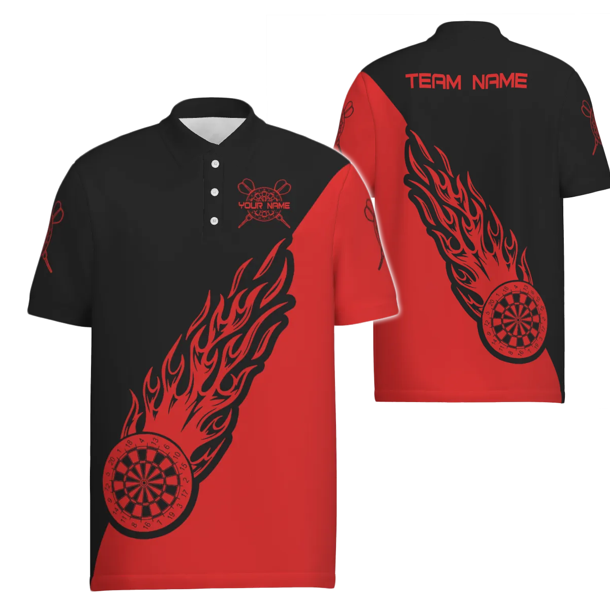 Heren Poloshirt met Vlammen in Rood en Zwart K541