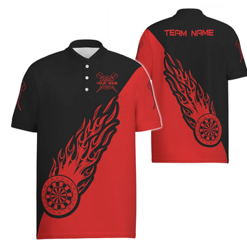 Heren Poloshirt met Vlammen in Rood en Zwart K541