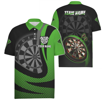 Heren 3D Darts Poloshirt in Zwart en Groen X189