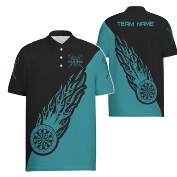 Heren Polo Jersey met Turquoise en Zwarte Vlammen Y690