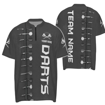 Heren 3D Darts Trui met 1/4 Rits in Zwart en Wit P309