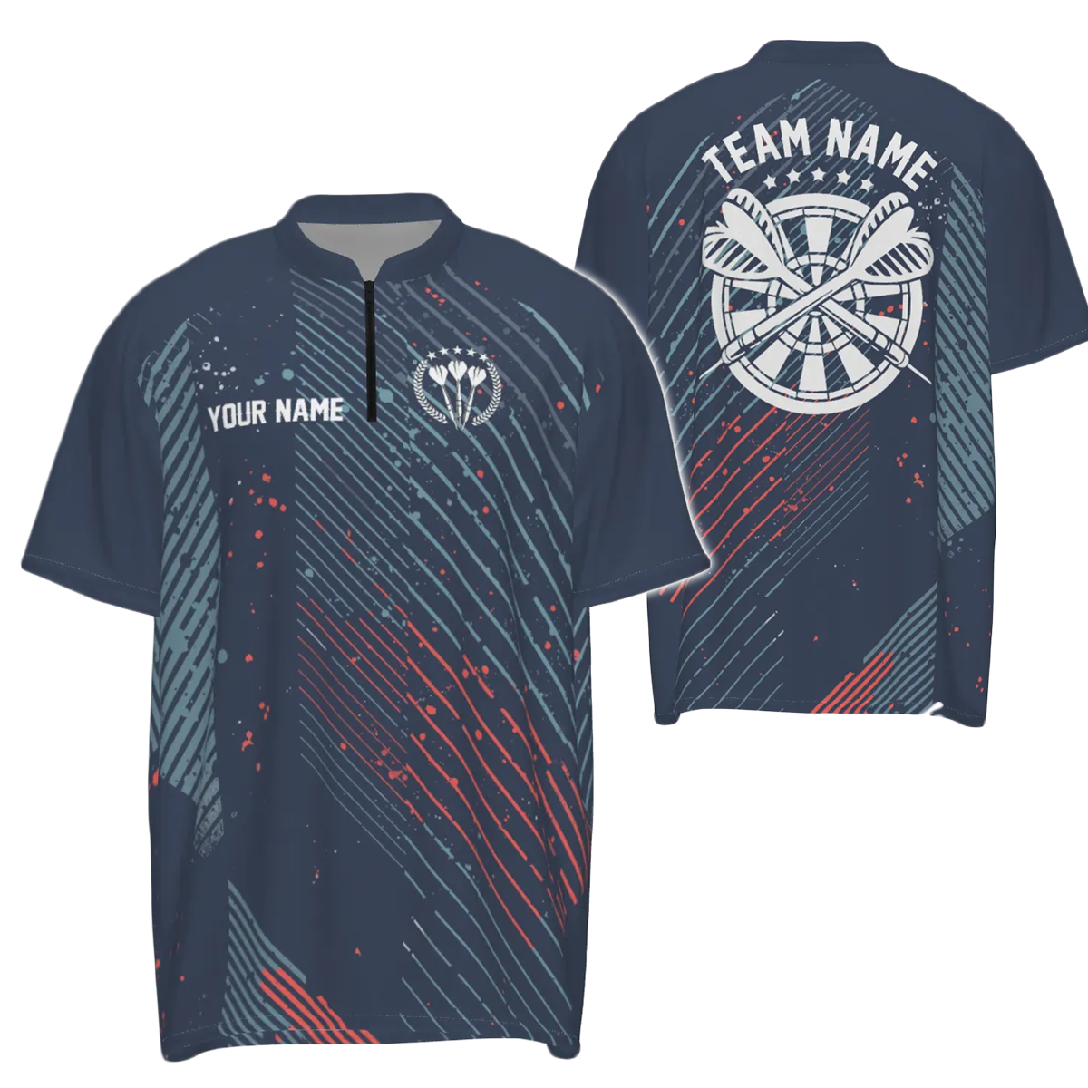 Heren Navy Darts Poloshirt met Rood-Blauw Geometrisch Patroon C806