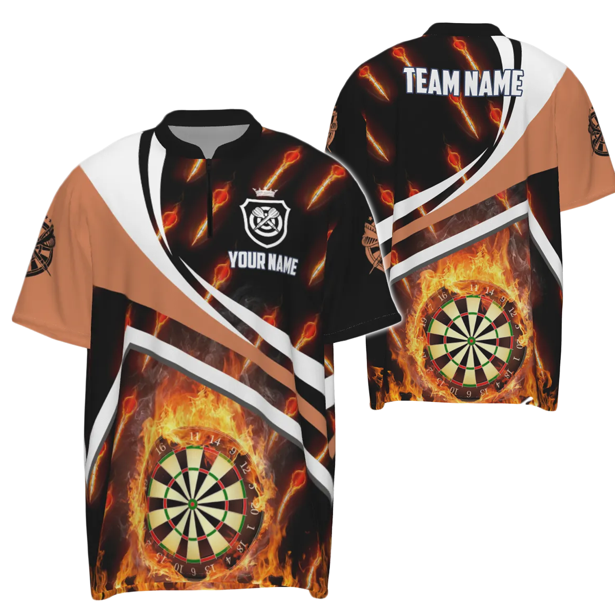 Heren Oranje Vuurvlammen 1/4 Zip Darts Shirt Z875