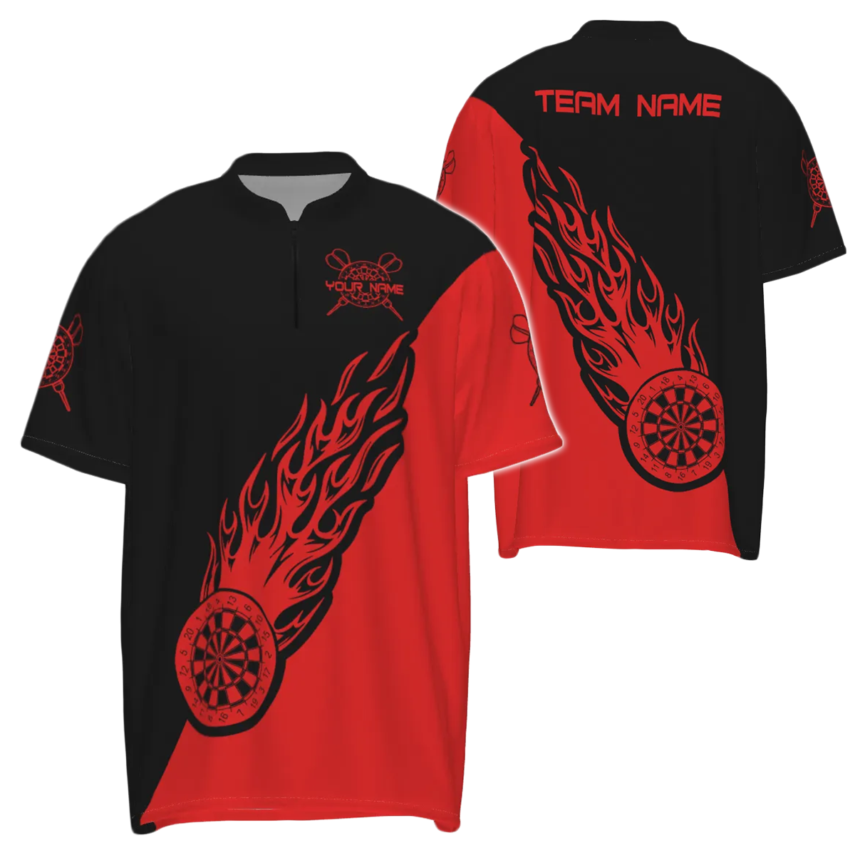 Heren Rood Zwart Vlam Darts 1/4 Zip Trui K541