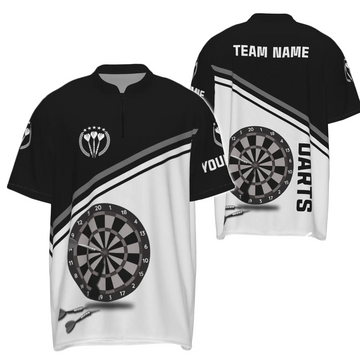 Heren Dartshirt met Kwartrits in Zwart-Wit R787
