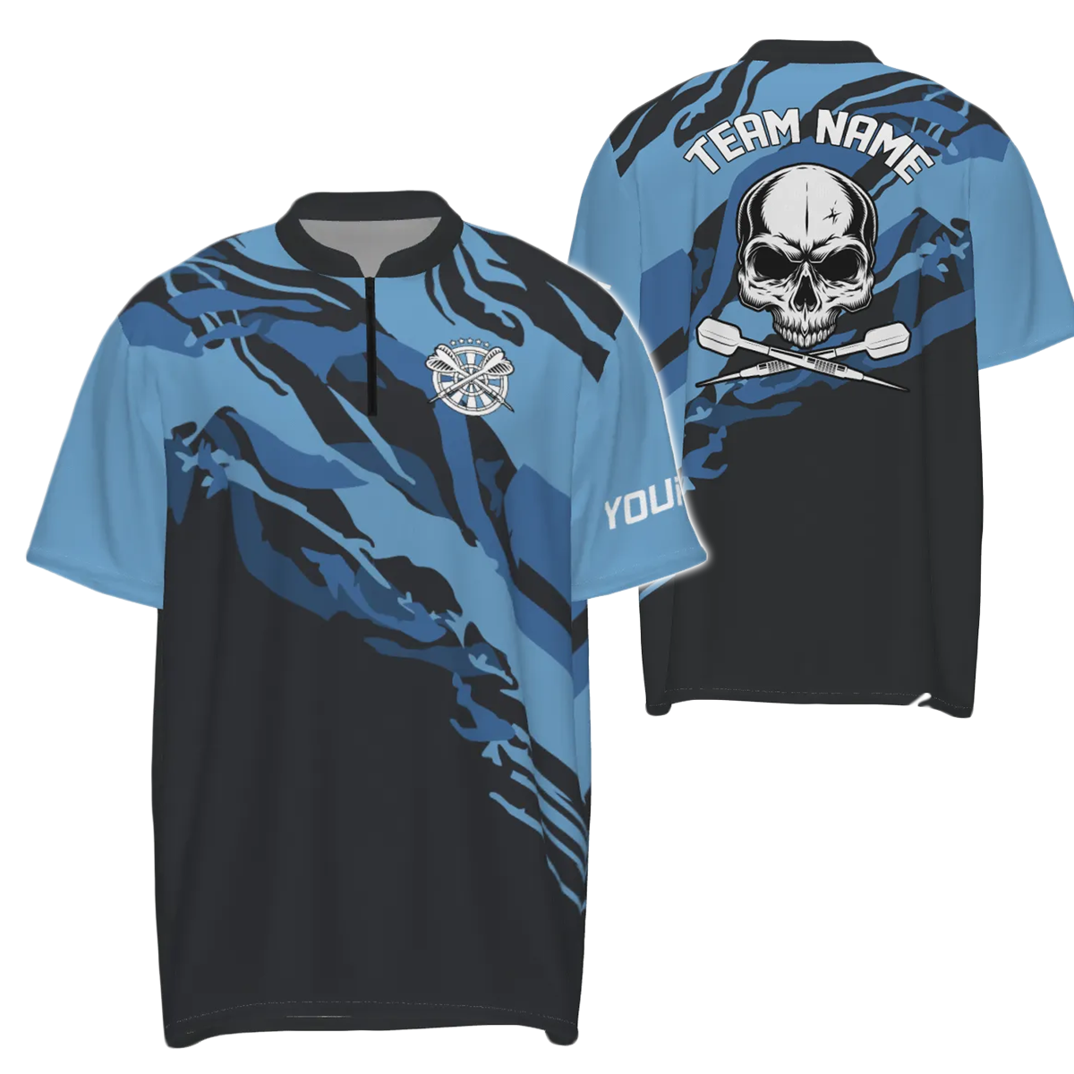 Heren Blauwe Skull Darts 1/4 Zip Shirt U315