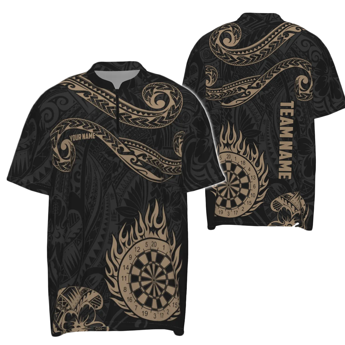 Heren Gouden Hawaiiaanse Tribal Vlam Darts 1/4 Zip Jersey Y732