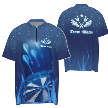 Heren Blauwe Vuurvlam Ster Dart Shirt met Kwartrits V481