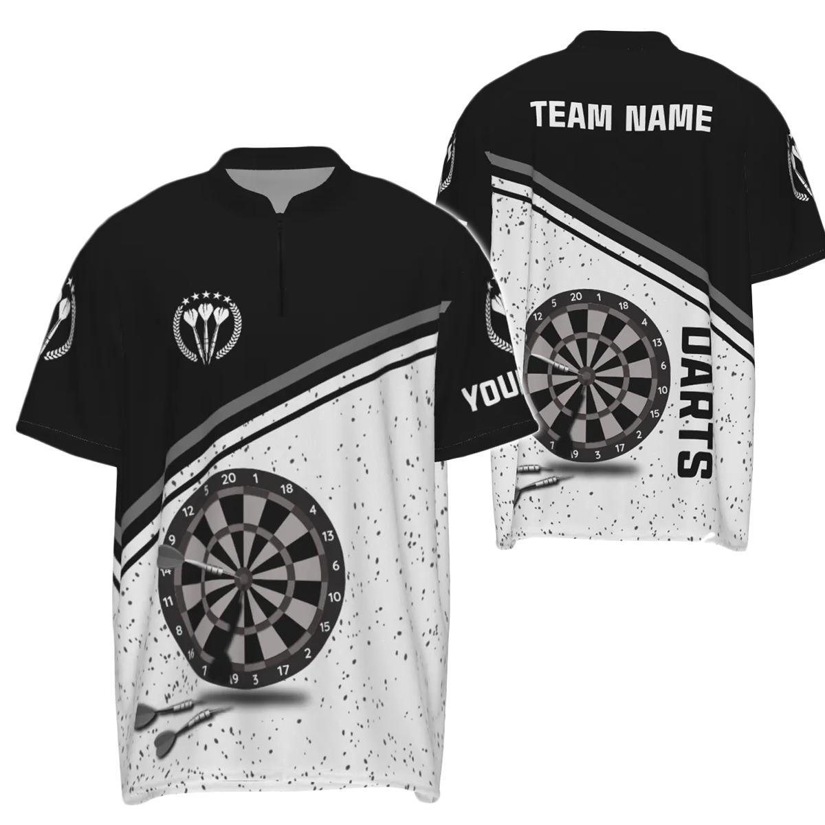 Heren Grunge Darts Trui met Rits in Zwart en Wit N535 R1711