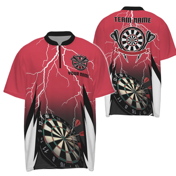Heren Rood Bliksem Darts 1/4 Zip Shirt T0334