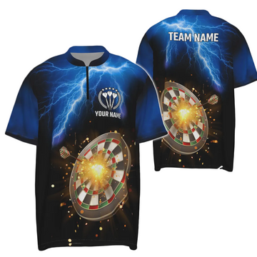 Heren Dartshirt met Bliksem en Donder - Kwart Rits in Blauw U294