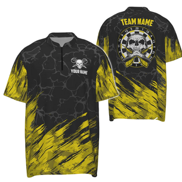 Heren Dartshirt met Geel-Zwart Skull Design F918