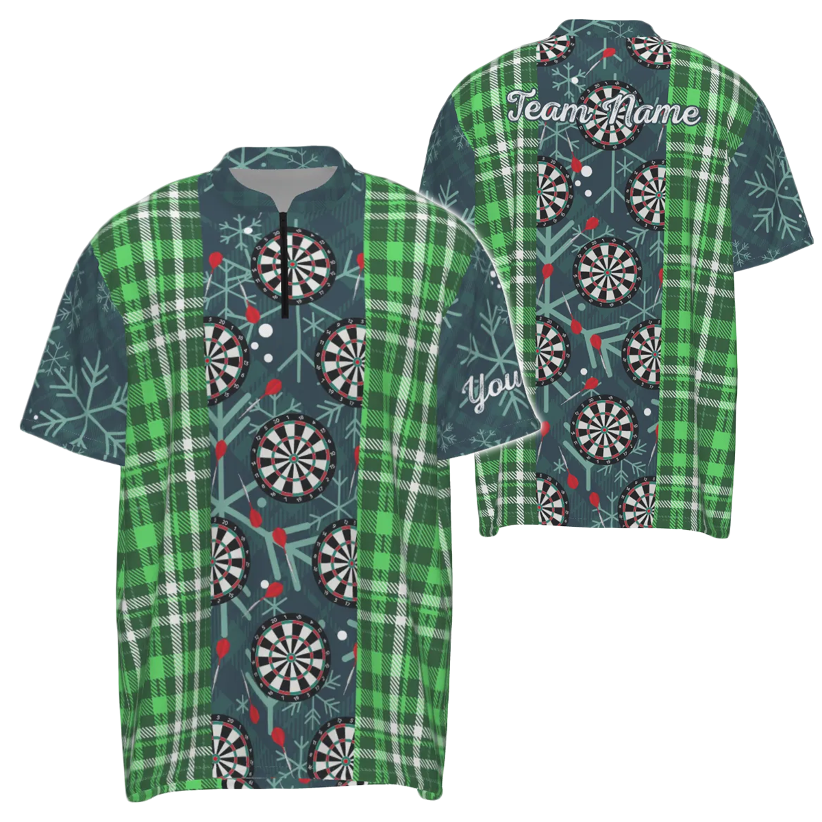 Heren Kerst Darts Flanellen Ruit Groen 1/4 Zip Trui V292