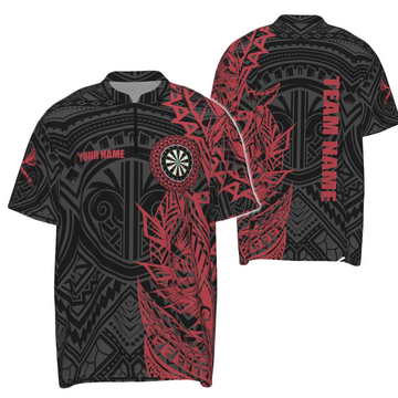Heren Rood Tribale Darts Poloshirt met Rits Y704
