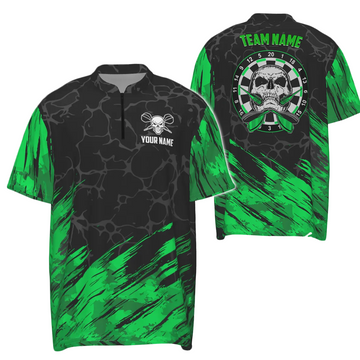 Heren 3D Skull Darts Shirt met Kwartrits in Groen en Zwart t6853