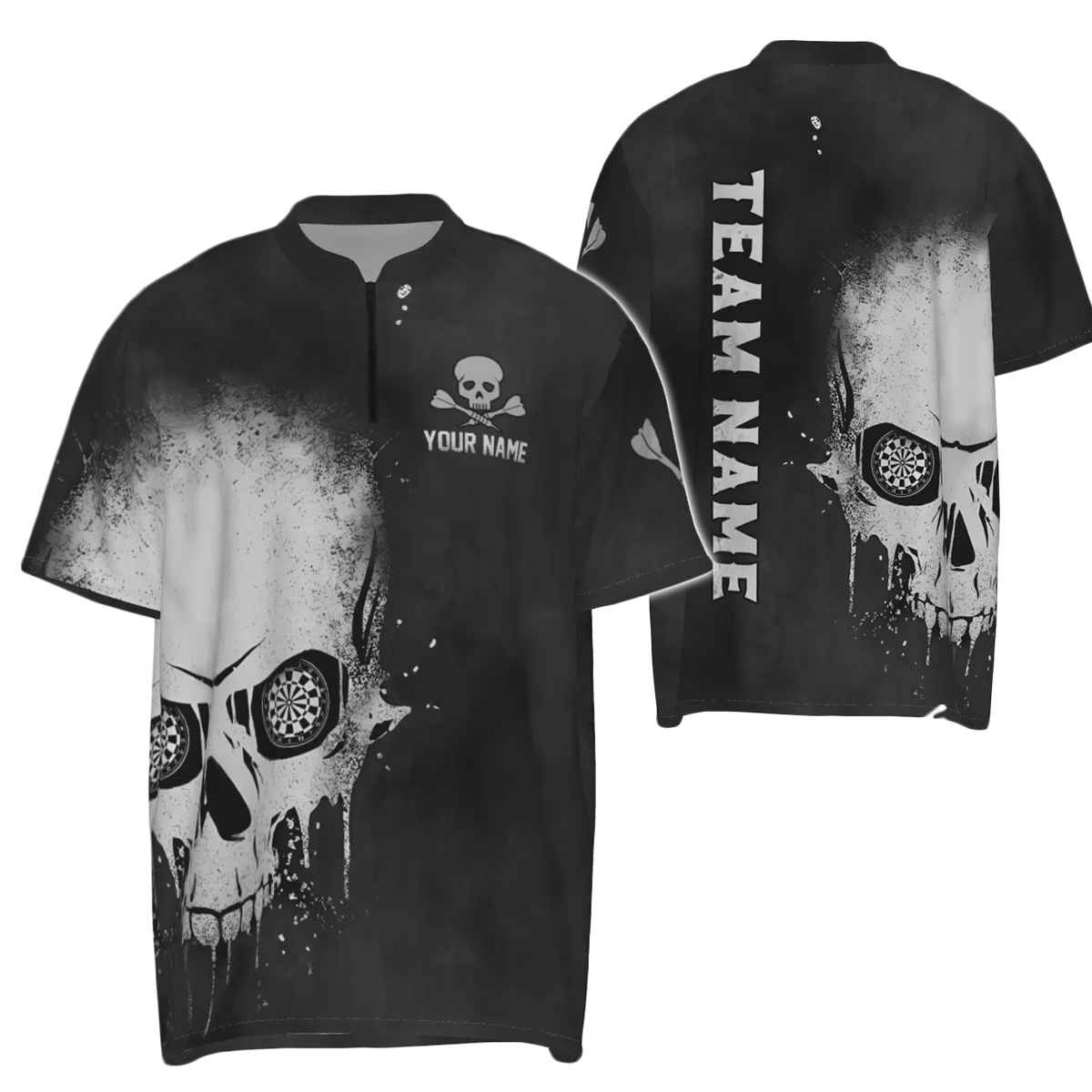 Heren Zwart-Wit Rookskull Dart Shirt met Kwartrits S589