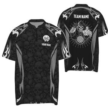 Heren Zwart Grijs Darts Skull Reaper 1/4 Zip Trui T6890