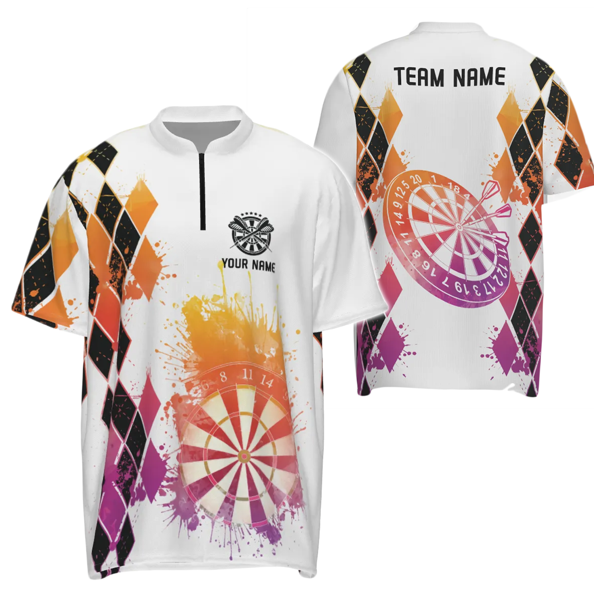 Heren Waterverf Ruit Darts 1/4 Zip Trui A370