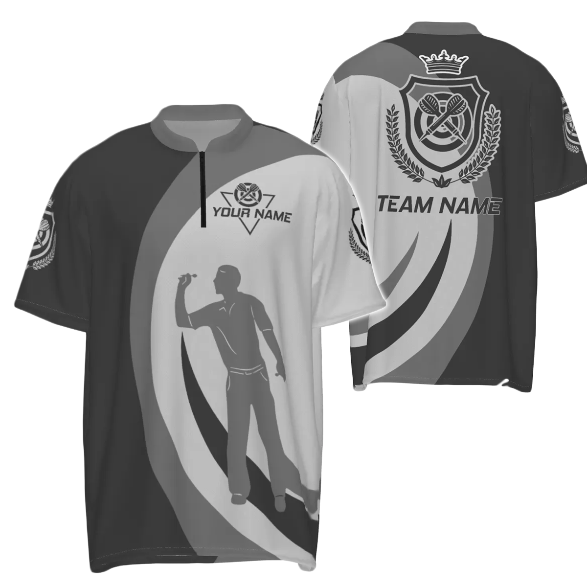 Heren Zwart Grijs Dart Poloshirt met Kroonembleem W665