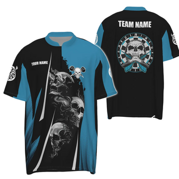 Heren Darts Shirt met Skulldesign in Zwart en Blauw - J898