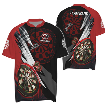 Heren Dartshirt met Rits in Rood en Zwart