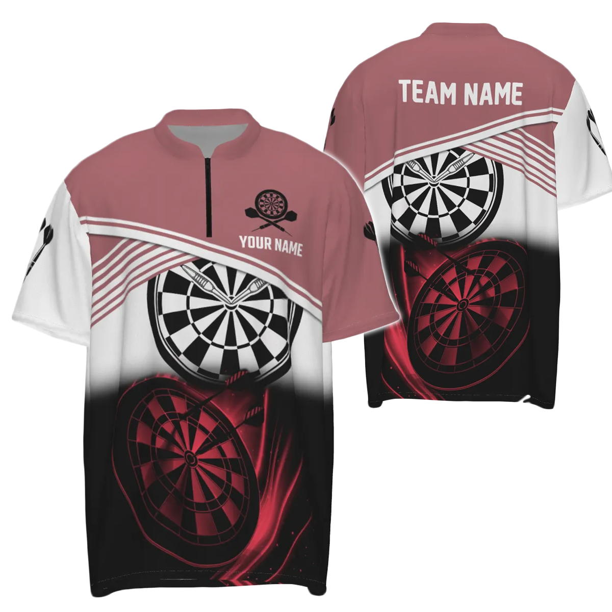 Heren Dartshirt met Rits in Rood/Zwart - Q362