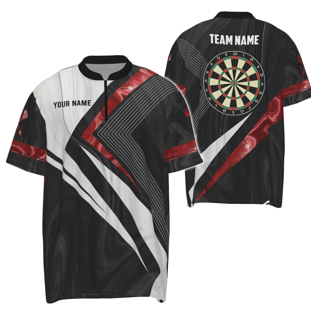 Heren Dartshirt met Rookpatroon in Rood en Wit - 1/4 Zip G258