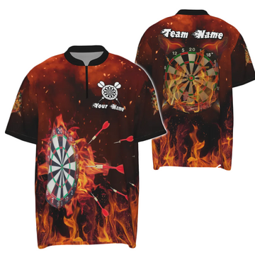 Heren Gepersonaliseerd Vuurvlammen Darts 1/4 Zip Shirt L909