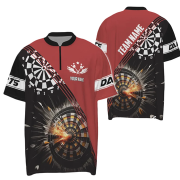 Heren Dartshirt met Kwartrits in Zwart en Rood S2721