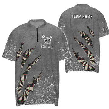 Heren Grijze Dart Kwartrits T-shirt met Kleurrijke Spetters X763