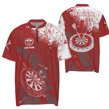 Heren Retro Rood-Witte Dart 1/4 Zip Shirt LDT0704 B987