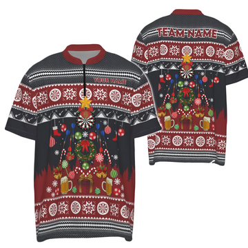 Heren Kerst Darts Poloshirt met Rits V118