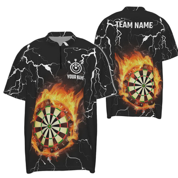 Persoonlijk Heren Dartshirt met Vlammenprint - 1/4 Rits g2754