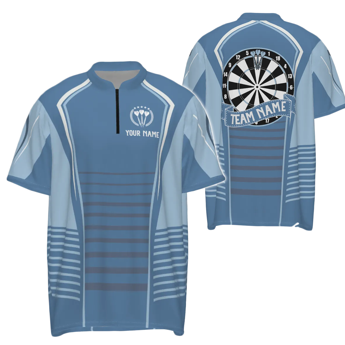 Heren Poloshirt met Rits in Blauw met Dartontwerp K739