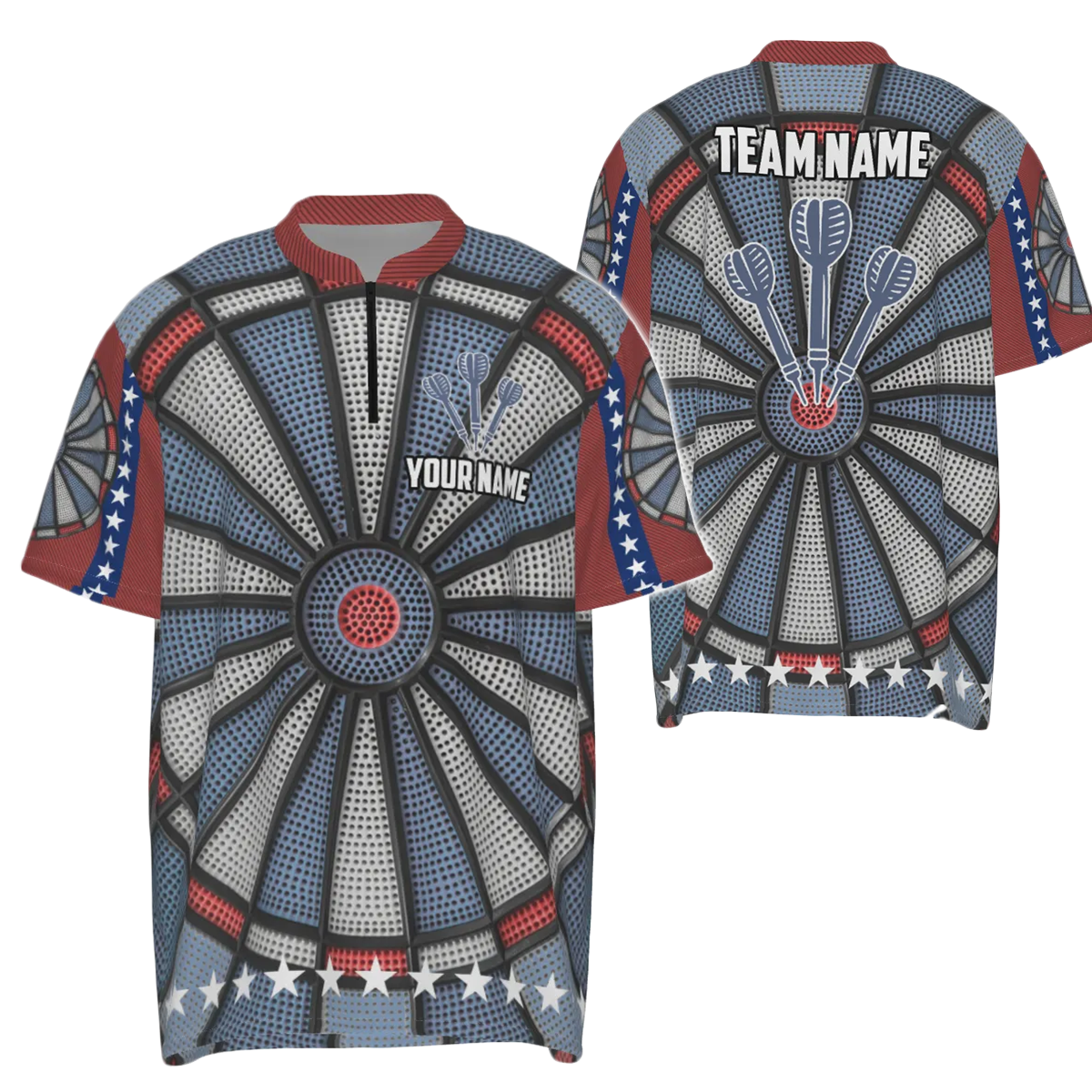 Heren Dartshirt met All-Over Print en 1/4 Rits J6738