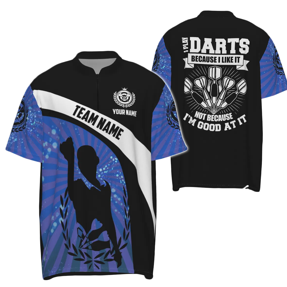 Heren Blauw Gestreepte Dart Kwart-Ritssluiting Shirt met Halo Ontwerp M763