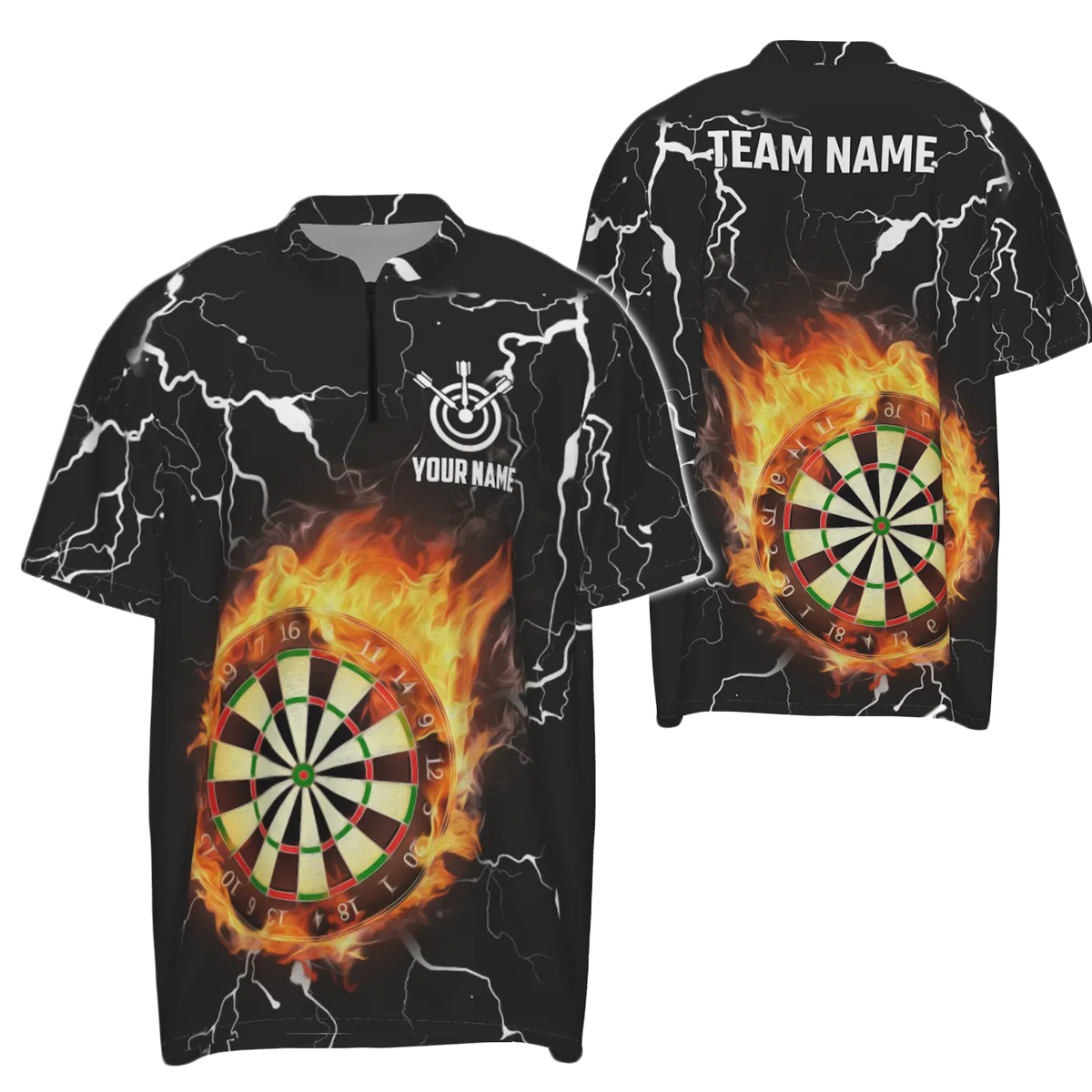 Dames Vlammen Donder Bliksem Dart Shirt met Kwart Rits g2754 wz