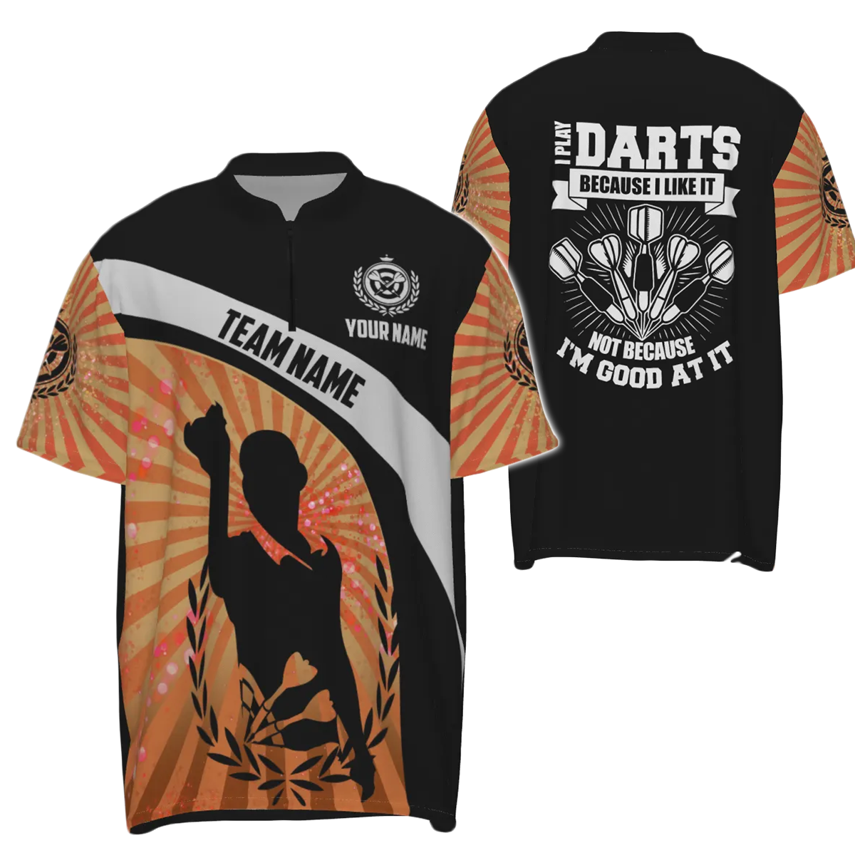 Heren Oranje Halo Darts Poloshirt met Rits O199